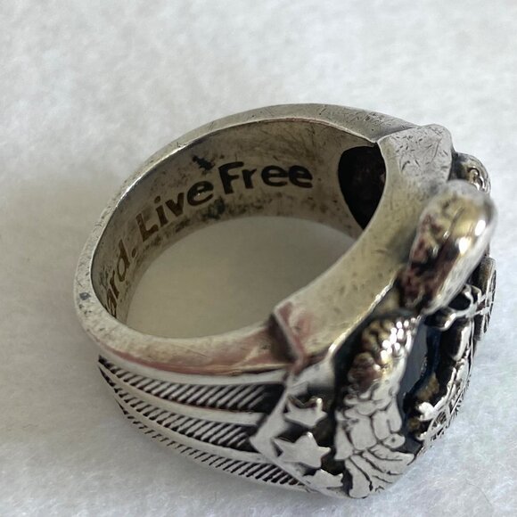 Sterling Silver 925 BGE Heavy Black Onyx Motorcycle Eagle Wide Band Ring Sz 9.5 - Picture 11 of 16